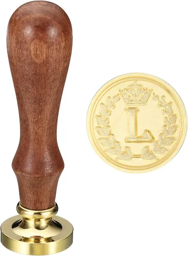 PATIKIL Sello de cera del alfabeto L, sello de cera de sellado de letra inicial, clásico retro, cabeza de latón extraíble, mango de madera para