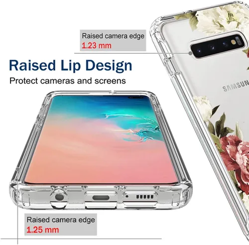 Miniatura 2 de Funda para Galaxy S10+ Plus, SM-G975U con protector de pantalla de vidrio templado, carcasa rígida de protección de diseño floral de cuerpo completo