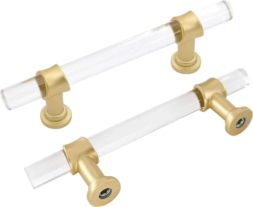 Miniatura 18 de homdiy LS9165GD76 - Tiradores acrílicos de latón cepillado para cajones, manijas de gabinete transparentes para cajones de tocador, manijas
