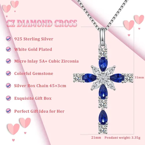 Miniatura 2 de ZDaoBen Star Cross Necklace Angel Wing Infinity Cross Pendant 925 Sterling Silver CZ Diamond Cross Necklace Women Birthstone Cubic Zirconia Cross