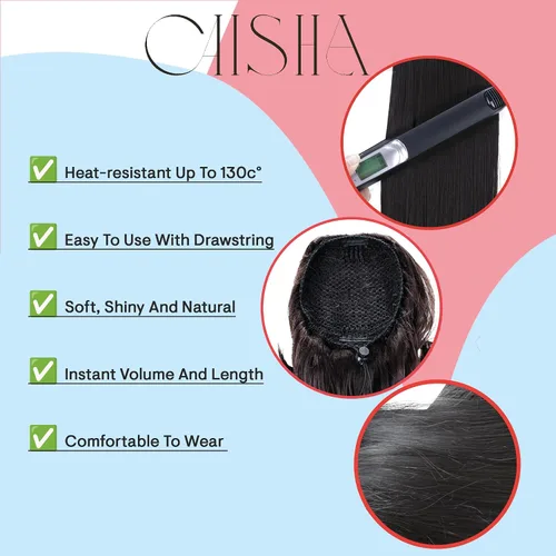 Miniatura 4 de CAISHA 26" pelo largo extensión cola de caballo cordón Straigth fibras sintéticas resistentes al calor mezcla rubio PH615