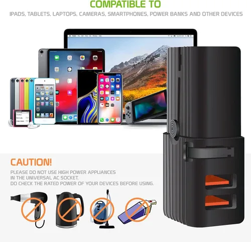 Miniatura 3 de Adaptador USB universal dual funciona para Oppo Find X Automobili Lamborghini Edition para alimentación mundial y viajes entre EE.UU./UE/CN/AUS/NZ/UK