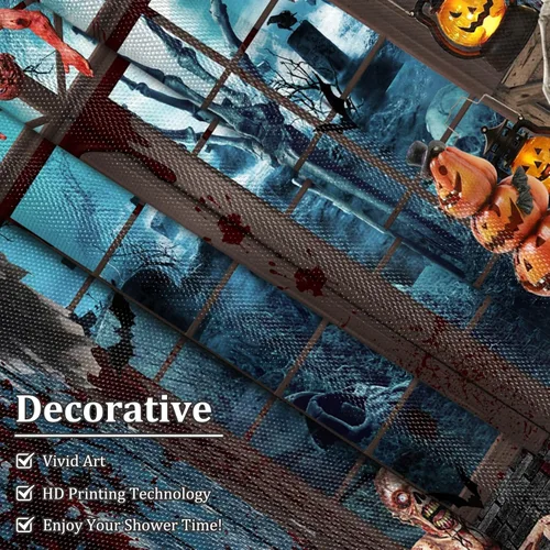 Miniatura 4 de Renaiss Cortina de ducha de Halloween de 60 x 72 pulgadas para decoración de Halloween, divertido esqueleto para el hogar, espeluznante calabaza