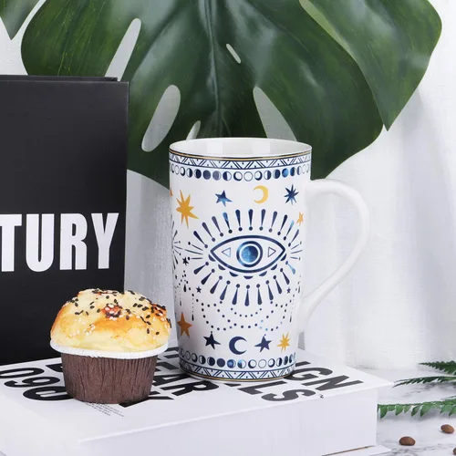 Miniatura 5 de NymphFable Taza de café de cerámica de 18 onzas con diseño de ojos bohemios con asa, taza de té personalizada con patrón de horneado grande