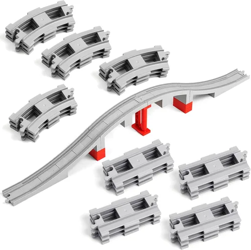 Miniatura 7 de Mannidoo 32 piezas de pistas de tren, pista de ferrocarril clásica con 20 pistas curvas, 10 pistas rectas y 2 pistas de cambio - Compatible