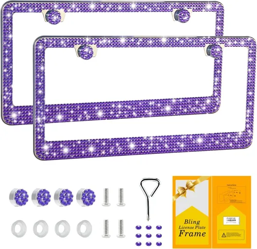 Miniatura 3 de FIISFIIS Paquete de 2 marcos brillantes para placa hechos a mano con purpurina y diamantes de imitación prémium, tapas brillantes y deslumbrantes