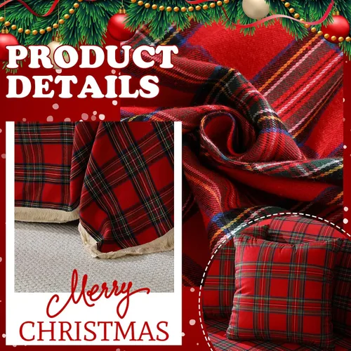 Miniatura 2 de Oudain Juego de fundas de sofá navideñas con 2 fundas de almohada de 71 x 134 pulgadas, fundas de sofá rojas a cuadros búfalos, funda de sofá de 3