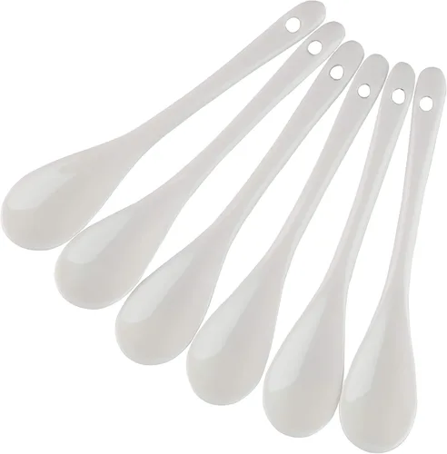 Cucharas de huevo de porcelana para huevos hervidos suaves, café, té, postres de cerámica, juego de 6 cucharas (6 cucharas de huevo)