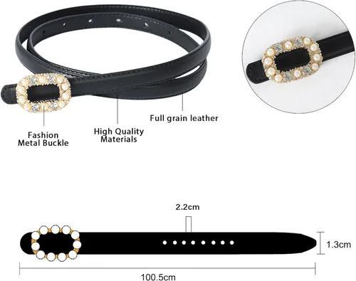 Miniatura 153 de Cinturón de cuero clásico con hebilla de metal para mujer con vestido de jeans
