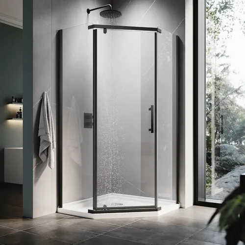 Miniatura 12 de ELEGANT Neo-Angle - Puerta de ducha sin marco de 36.5 pulgadas de ancho x 72 pulgadas de alto, cabina de ducha esquinera con vidrio transparente