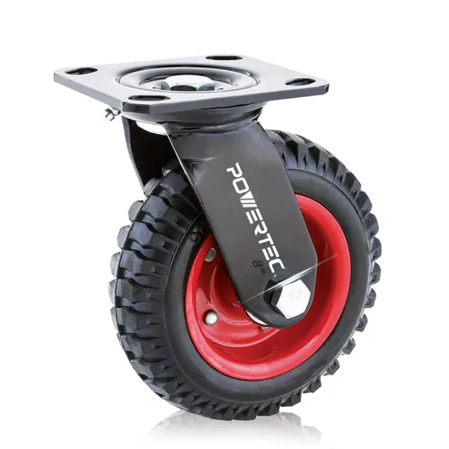 POWERTEC Ruedas giratorias de 8 pulgadas, ruedas giratorias resistentes con banda de rodadura de goma para banco de trabajo, carrito, carro, carro,