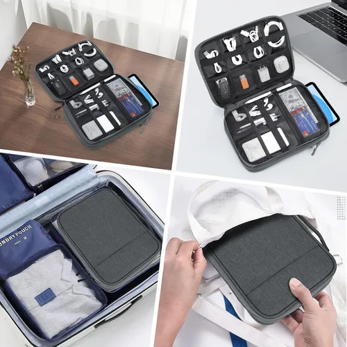 Miniatura 9 de Dadanism Funda organizadora de artículos electrónicos, organizador de cables de doble capa para cable, iPhone, iPad, cargadores, organizador
