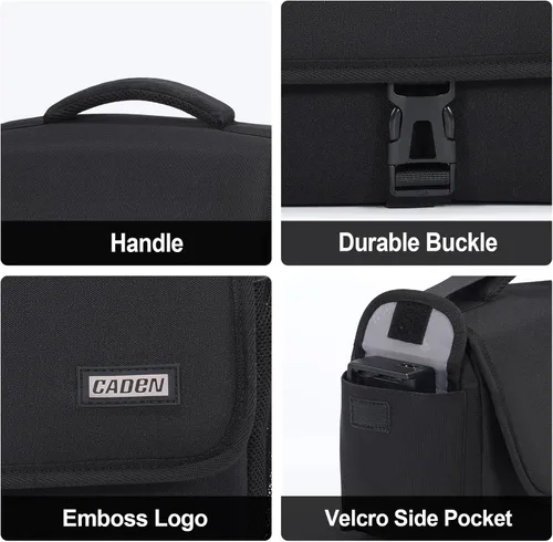 Miniatura 7 de CADeN Bolsa para Cámara Funda Bandolera Cruzada Compatible con Nikon, Canon, Sony, Cámaras DSLR SLR sin Espejo y Lentes (1.0 Negro, Grande)