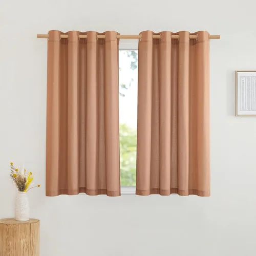 Miniatura 150 de NICETOWN Cortinas de lino natural con textura de lino para dormitorio, mezcla de lino rústica con ojales en la parte superior, semitransparentes