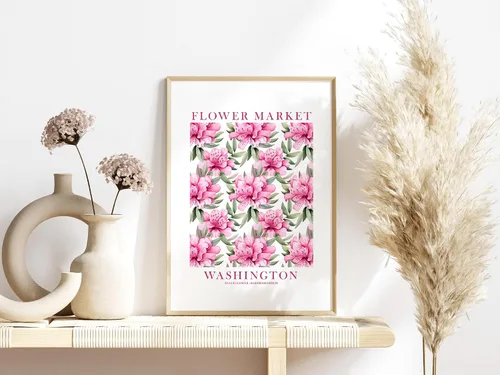 Miniatura 5 de ColorAndFlair Washington State Flower Market Rhododendron Poster Pink Green Wildflower Floral Wall Art Botanical Print Travel Gift (8x10 inches)