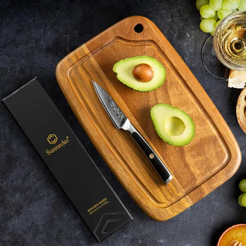Miniatura 6 de Sunnecko Cuchillo de pelar de 3.5 pulgadas, cuchillo para frutas con hoja de acero damasquino VG-10 de 67 capas, cuchillo pequeño para pelar
