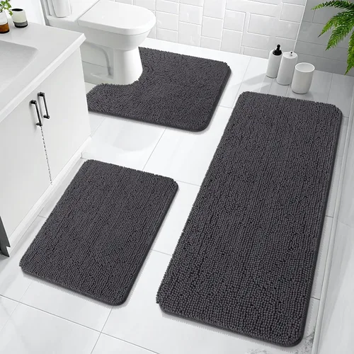 Miniatura 84 de OLANLY Juego de Alfombras de Baño de 3 Piezas, Tapetes de Baño de Chenilla Suave y Absorbente y Alfombra de Contorno en Forma de U para Inodoro