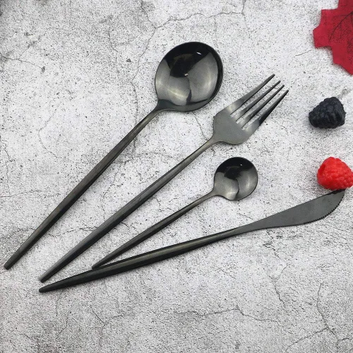 Miniatura 5 de JASHII Juego de cubiertos de acero inoxidable de 8 piezas, color negro pulido con espejo, cuchara de sopa para 8 personas, apto para lavavajillas
