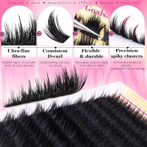 Miniatura 3 de Extensiones de racimos de pestañas voluminosas con racimos de manga puntiagudos, 300D, pestañas de 10-18 mm de grosor, extensiones de pestañas