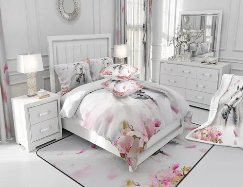 Miniatura 7 de Erosebridal Juego de funda de edredón para niñas con temática de caballos, chic, con flores de cerezo, para niños y adolescentes, con caballos al