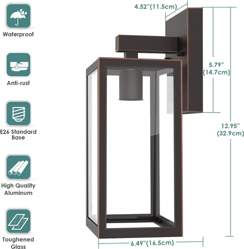 Miniatura 4 de MAXvolador Lámpara de Pared Exterior, Aplique de Pared al Aire Libre Resistente al Agua, Montaje de Luz Antióxido en Bronce Cepillado con Aceite
