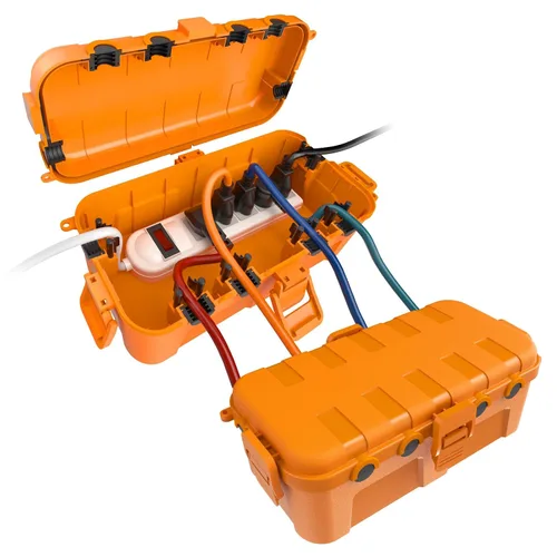 Miniatura 28 de Flemoon Caja eléctrica mediana para exteriores (11.5 x 5.2 x 4 pulgadas), cubierta de cable de extensión impermeable IP54 con 6 puertos de entrada