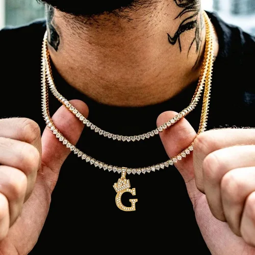 Miniatura 3 de U7 Collar con inicial de corona de la A a la Z, colgante de letra con cadena de 22 a 24 pulgadas, para hombres y mujeres, joyería con nombre