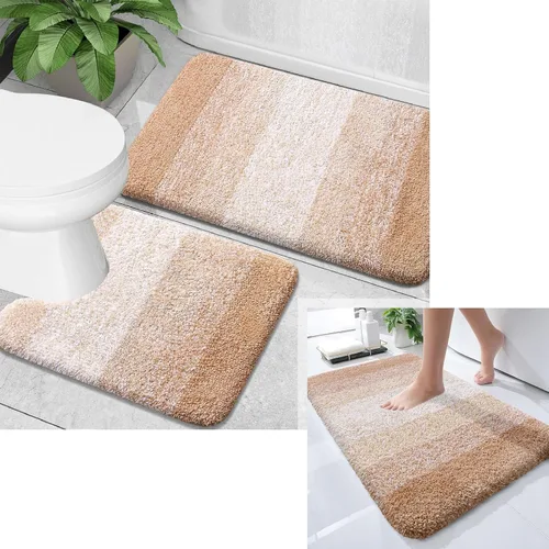 OLANLY Juego de 2 alfombras de baño y alfombras de baño ombré, tamaño de alfombra de baño 30 x 20 pulgadas y juego de alfombra de baño 24 x 16 + 24