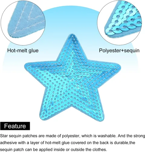 Miniatura 4 de MECCANIXITY Parches para planchar con lentejuelas grandes de 5 estrellas bordados, para coser y coser, apliques para reparación de ropa, mochila