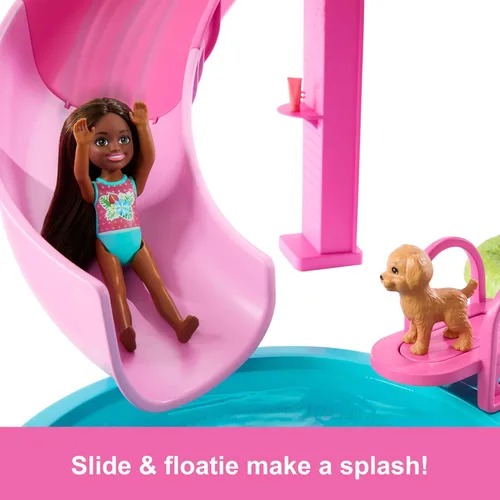 Miniatura 4 de Barbie Juego de piscina de ensueño con 6 áreas de juego, incluyendo tobogán y jacuzzi burbujeante, además de más de 20 accesorios como mascota