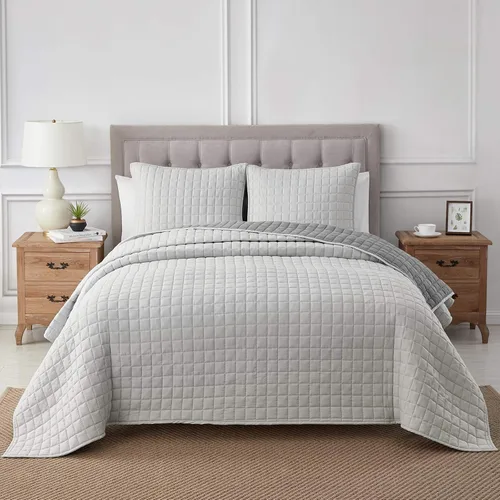 Miniatura 21 de BOURINA - Juego de colcha bordado de 3 piezas, microfibra prelavada, ultra suave, ligera, con bordado de estrellas, para cama full/queen, color rosa