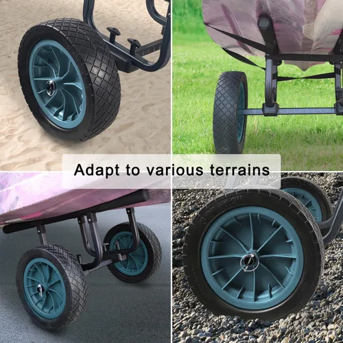 Miniatura 5 de Carrito de kayak resistente, carrito de canoa ajustable de ancho con ruedas de playa planas de 12 pulgadas
