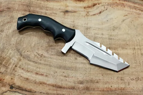 Miniatura 7 de GCS - Cuchillo de caza de acero D2 hecho a mano G10, mango fijo, cuchillo de hoja fija, mano derecha, funda de cuero de búfalo y piedra de afilar