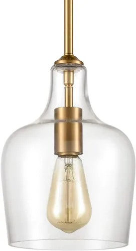 JEENKAE Iluminación Colgante Moderna de Latón y Vidrio para Cocina con Varilla, Lámpara Colgante Dorada, 1 Luz-1