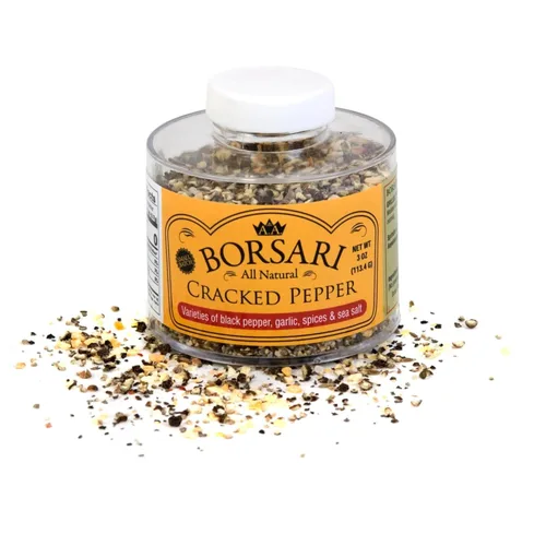 Borsari Mezcla de condimentos de pimienta agrietada, mezcla de sal sazonada de pimienta negra fresca agrietada con ajo y hojuelas de pimiento rojo,