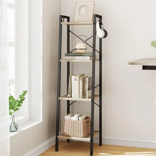 Miniatura 14 de Hzuaneri - Estantería escalera, estantería con soporte para libros, estante de almacenamiento de esquina independiente con 2 ganchos para oficina