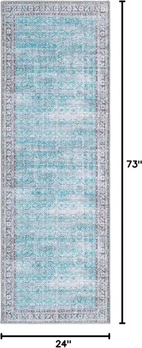 Miniatura 2 de Unique Loom Revival Collection - Alfombra tradicional con borde de medallón azul/negro (2 pies x 6 pies)