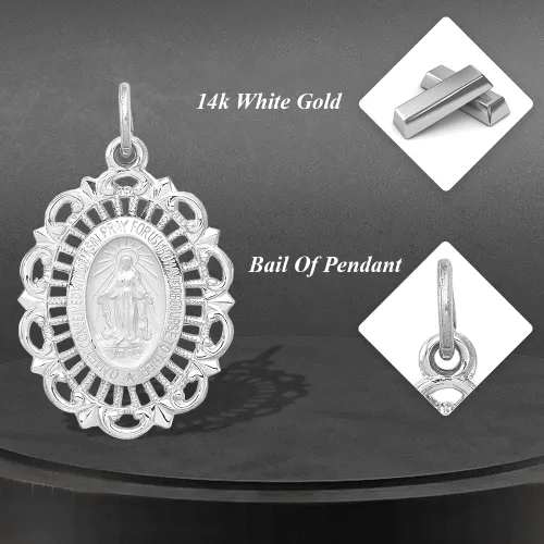 Miniatura 3 de 14k Gold Miraculous Medal Solid Charm Pendant Fine Jewelry for Women