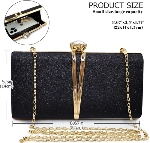 Miniatura 2 de Aovtero Bolso de noche para mujer, bolso de novia con cadena