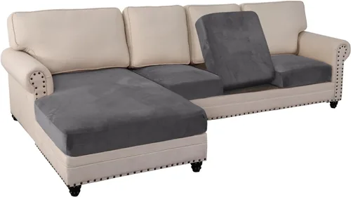 PrinceDeco Fundas para sofá modular, 4 piezas, fundas de cojín separadas de terciopelo para sofá, en forma de L para diván seccional Gris neutro