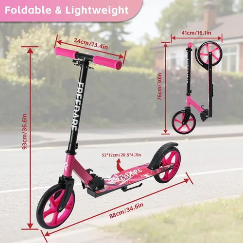 Miniatura 7 de FREEDARE Kick Scooter for Kids & Adults Ages 8+, Foldable Teen Scooter with 2 Big 8-inch Wheels and 4-Level Adjustable Handlebar, Max Load 220 LBS