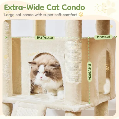 Miniatura 4 de Taoqimiao Árbol para gatos de 72 pulgadas para gatos grandes, torre alta de varios niveles, condominio ampliado para gatos con tabla de rascar