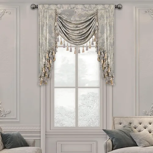 Miniatura 10 de Loom and Mill Cenefas de Cascada de Lujo para Ventanas, Elegante Cenefa de Cortinas Gruesas de Jacquard con Borlas para Sala de Estar, Dormitorio