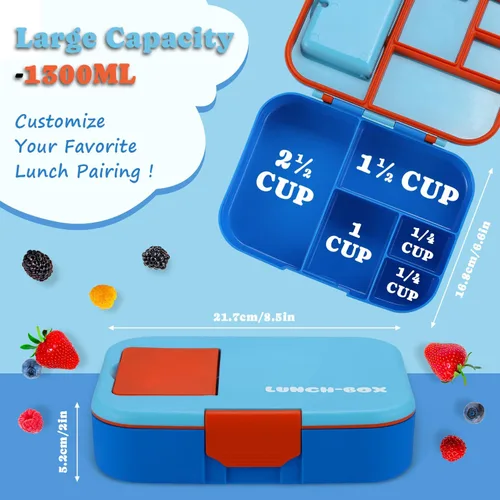 Miniatura 2 de QQKO Lonchera Bento para niños, lonchera para adultos, contenedores para niños y niñas con 5 compartimentos, contenedor de comida con utensilios