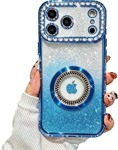Miniatura 27 de Losin Funda magnética compatible con iPhone 15 Pro Max con purpurina compatible con MagSafe Funda de lujo con diamantes de imitación con logotipo