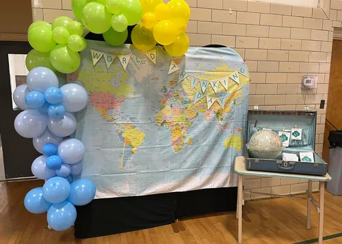 Miniatura 4 de Telón de fondo de mapa del mundo de 5 x 3 pies, aventura comienza viajes, niños, baby shower, fiesta, decoración de mapa, fondos de mapa, aventura