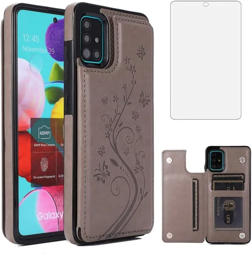 Miniatura 8 de Funda de teléfono para Samsung Galaxy A51 4G con protector de pantalla de vidrio templado y tarjetero con soporte para tarjetero, accesorios de Negro