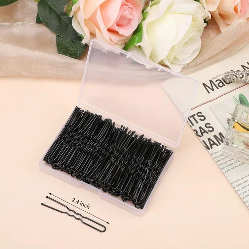 Miniatura 2 de Cehony Horquillas en forma de U, 200 unidades para mujeres, señoras, niñas, horquillas históricas francesas, horquillas para peinar el cabello, Negro