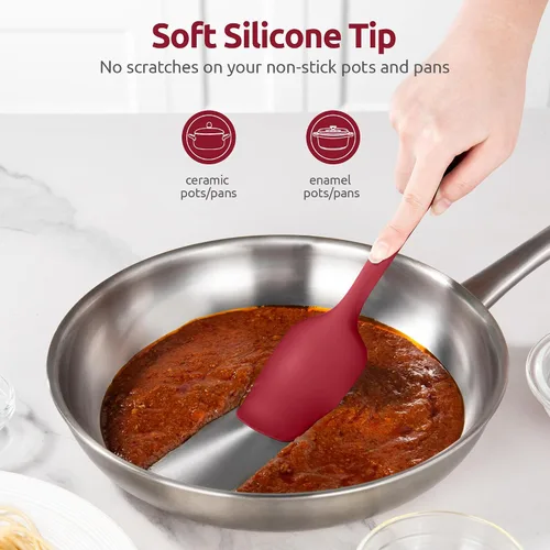 Miniatura 9 de Cucharas de silicona resistentes al calor de 600ºF: espátula flexible para hornear y cuchara de cocina, utensilios de cocina suaves sin costuras Rojo