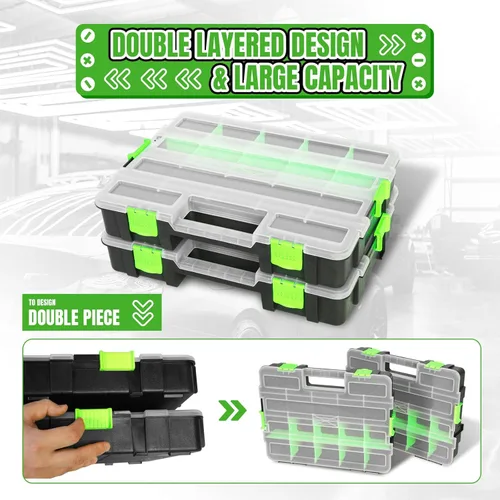 Miniatura 6 de Jack Boss Caja de herramientas con tapa transparente, caja organizadora de 17 compartimentos de un solo lado con divisores extraíbles para herrajes